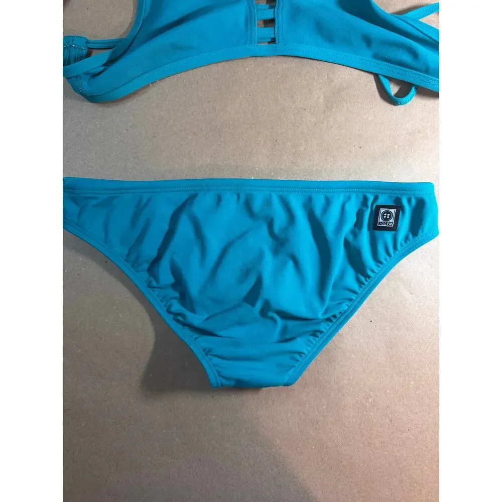 JOLYN Tomcat Top Andy Bottom Bikini Set Teal Blue Size Medium M